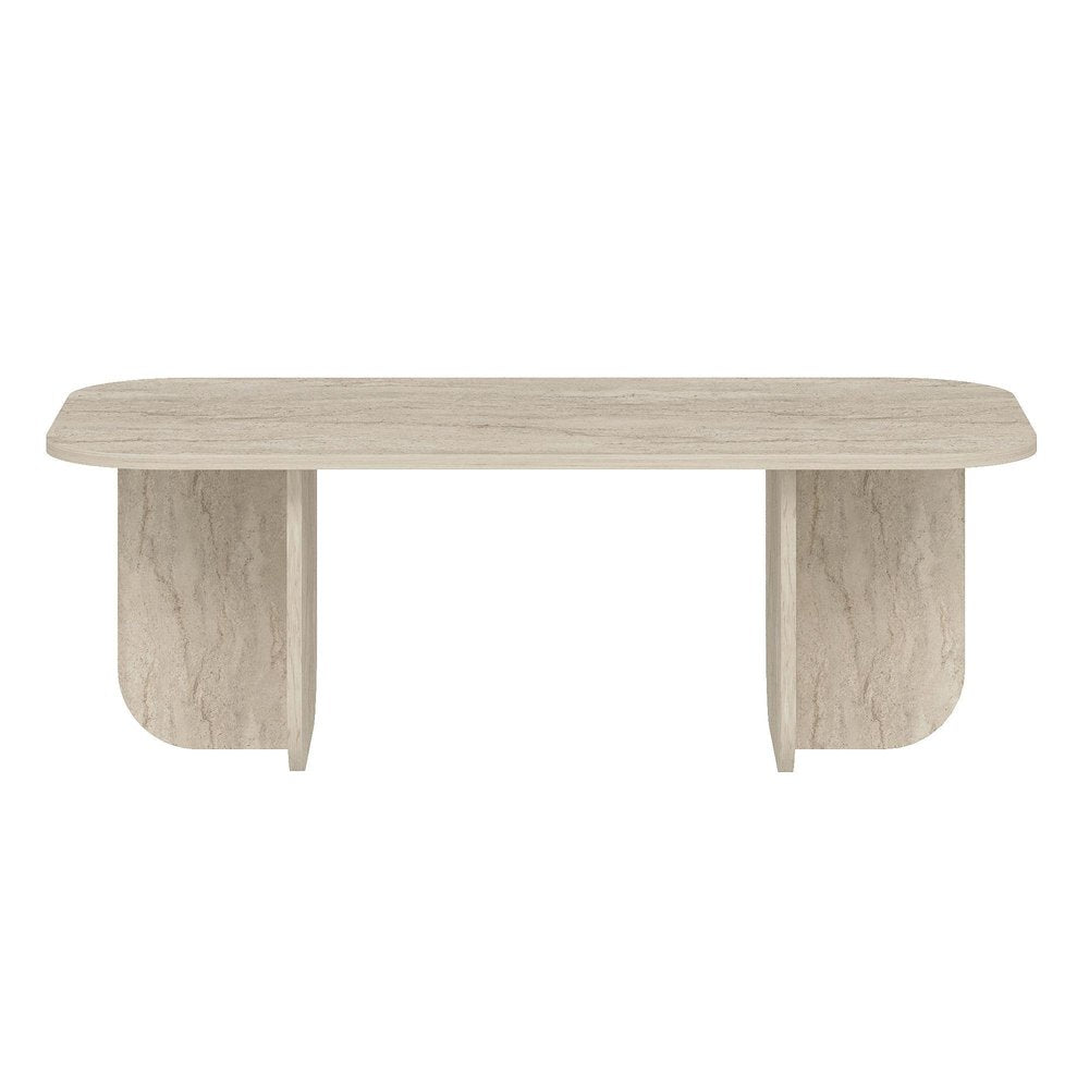 48" Beige Melamine Veneer And Wood Oval Double Pedestal Coffee Table HomeRoots