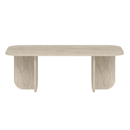 48" Beige Melamine Veneer And Wood Oval Double Pedestal Coffee Table HomeRoots