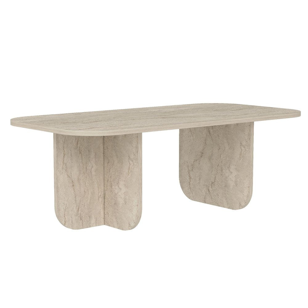 48" Beige Melamine Veneer And Wood Oval Double Pedestal Coffee Table HomeRoots