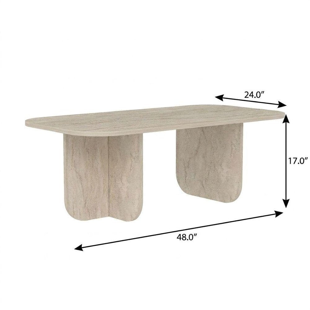 48" Beige Melamine Veneer And Wood Oval Double Pedestal Coffee Table — view 3