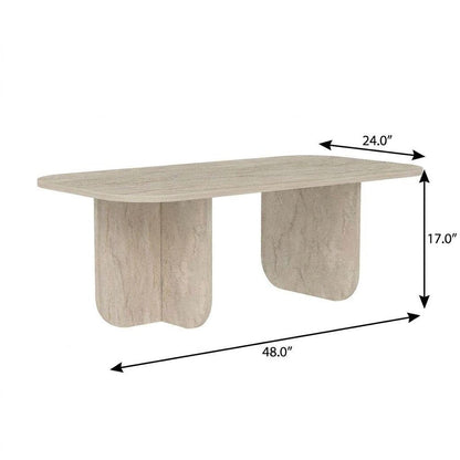 48" Beige Melamine Veneer And Wood Oval Double Pedestal Coffee Table HomeRoots