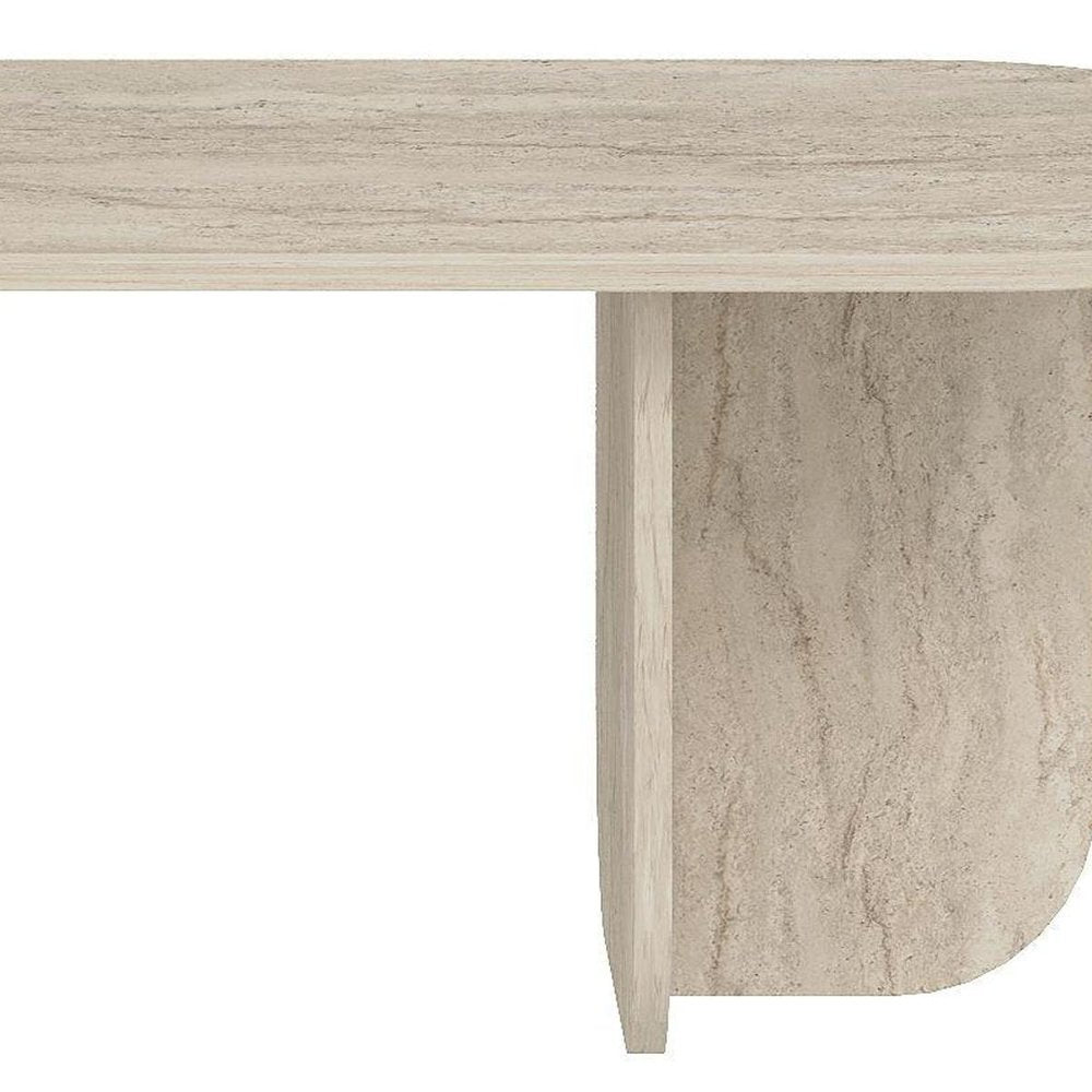 48" Beige Melamine Veneer And Wood Oval Double Pedestal Coffee Table