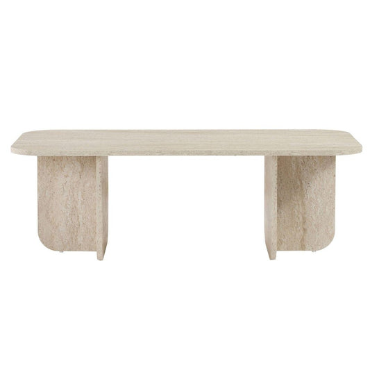 48" Tan Melamine Veneer And Wood Oval Double Pedestal Coffee Table
