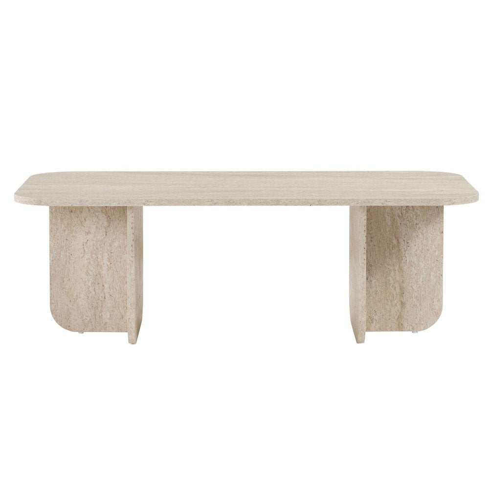 48" Tan Melamine Veneer And Wood Oval Double Pedestal Coffee Table — view 1