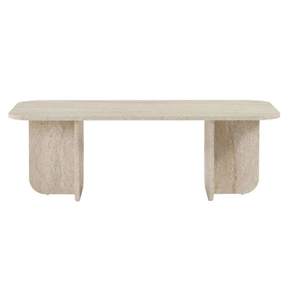 48" Tan Melamine Veneer And Wood Oval Double Pedestal Coffee Table HomeRoots