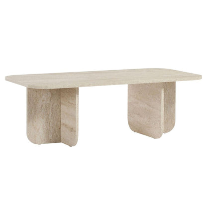 48" Tan Melamine Veneer And Wood Oval Double Pedestal Coffee Table HomeRoots
