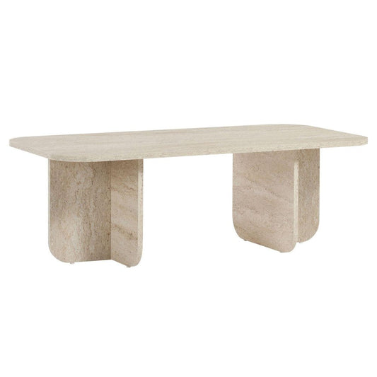 48" Tan Melamine Veneer And Wood Oval Double Pedestal Coffee Table