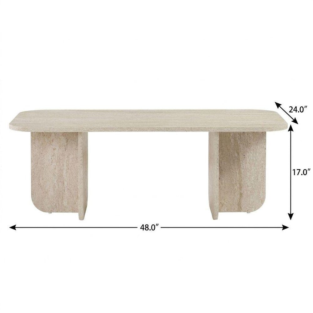 48" Tan Melamine Veneer And Wood Oval Double Pedestal Coffee Table HomeRoots
