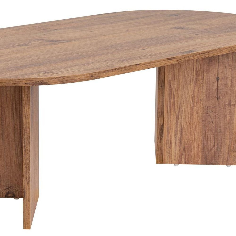 47" Wheat Melamine Veneer And Wood Oval Double Pedestal Coffee Table — view 3