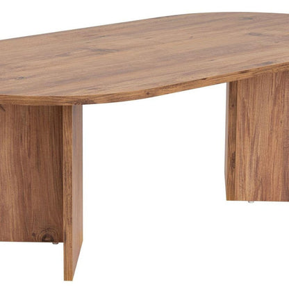 47" Wheat Melamine Veneer And Wood Oval Double Pedestal Coffee Table