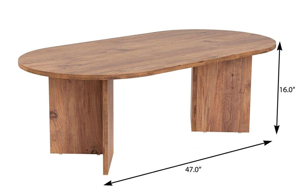 47" Wheat Melamine Veneer And Wood Oval Double Pedestal Coffee Table — view 2