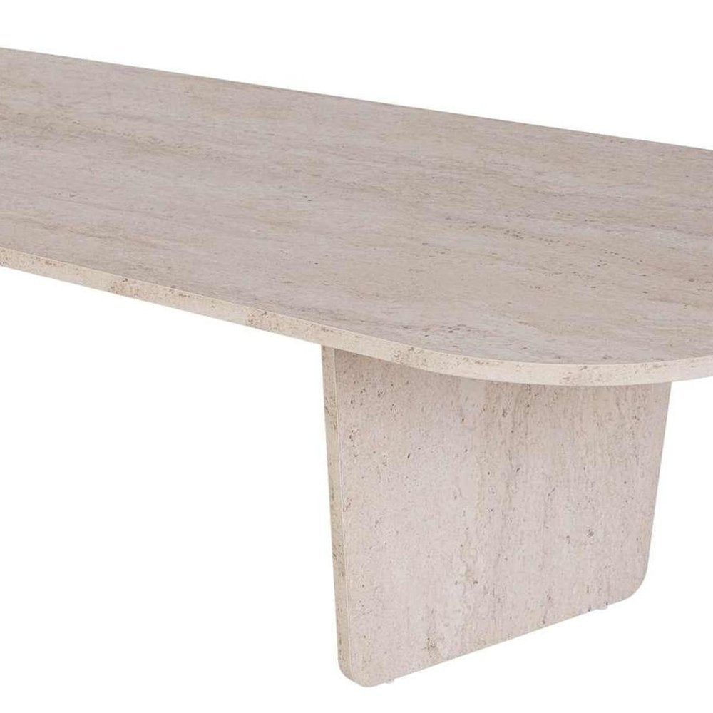 52" Tan Melamine Veneer And Wood Oval Double Pedestal Coffee Table