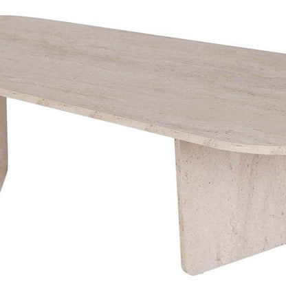 52" Tan Melamine Veneer And Wood Oval Double Pedestal Coffee Table HomeRoots