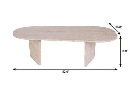 52" Tan Melamine Veneer And Wood Oval Double Pedestal Coffee Table HomeRoots