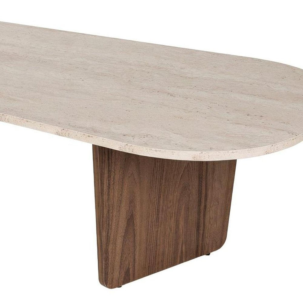 52" Tan Melamine Veneer And Wood Oval Double Pedestal Coffee Table — view 5