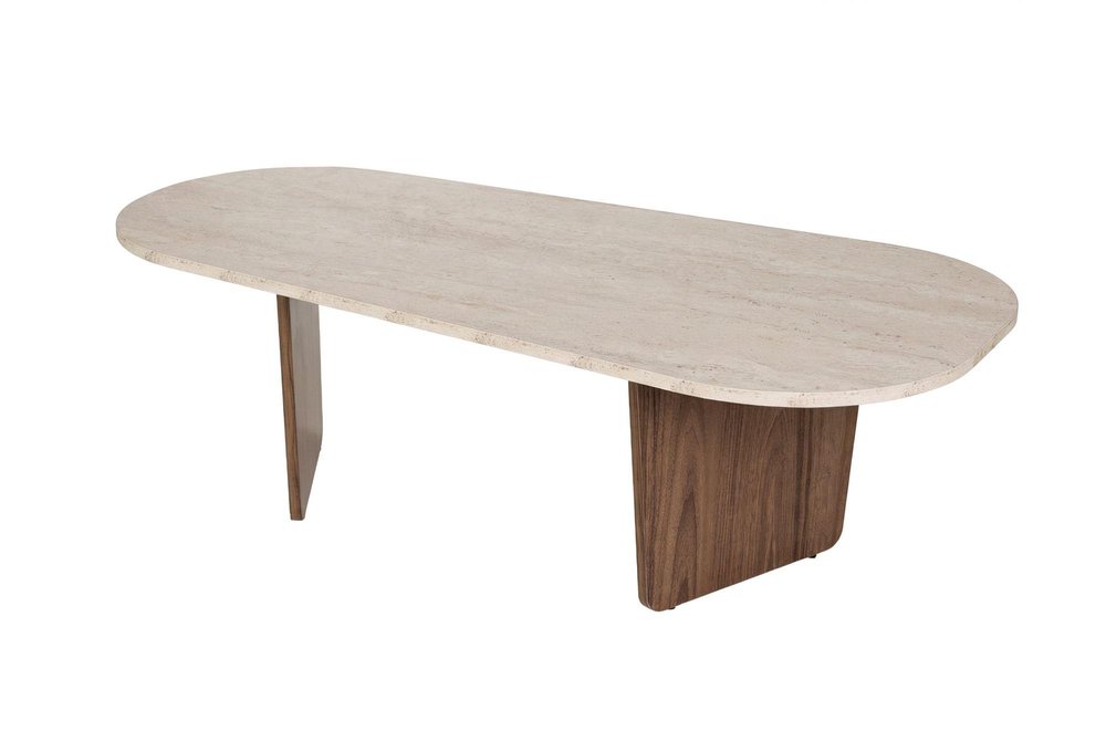52" Tan Melamine Veneer And Wood Oval Double Pedestal Coffee Table — view 1