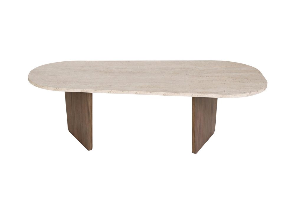 52" Tan Melamine Veneer And Wood Oval Double Pedestal Coffee Table