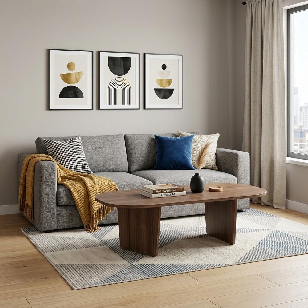 52" Walnut Melamine Veneer And Wood Oval Double Pedestal Coffee Table HomeRoots
