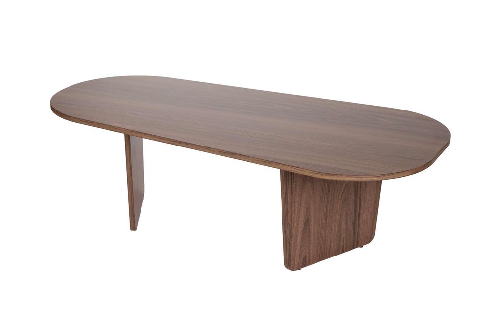 52" Walnut Melamine Veneer And Wood Oval Double Pedestal Coffee Table — view 3