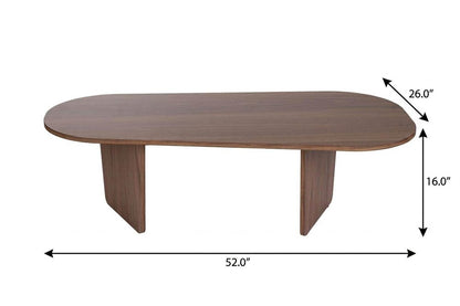 52" Walnut Melamine Veneer And Wood Oval Double Pedestal Coffee Table HomeRoots