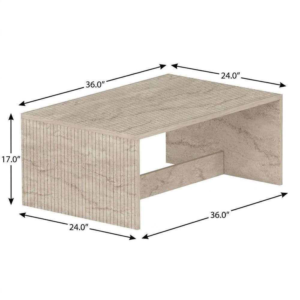 36" Tan Melamine Veneer And Wood Block Coffee Table — view 6