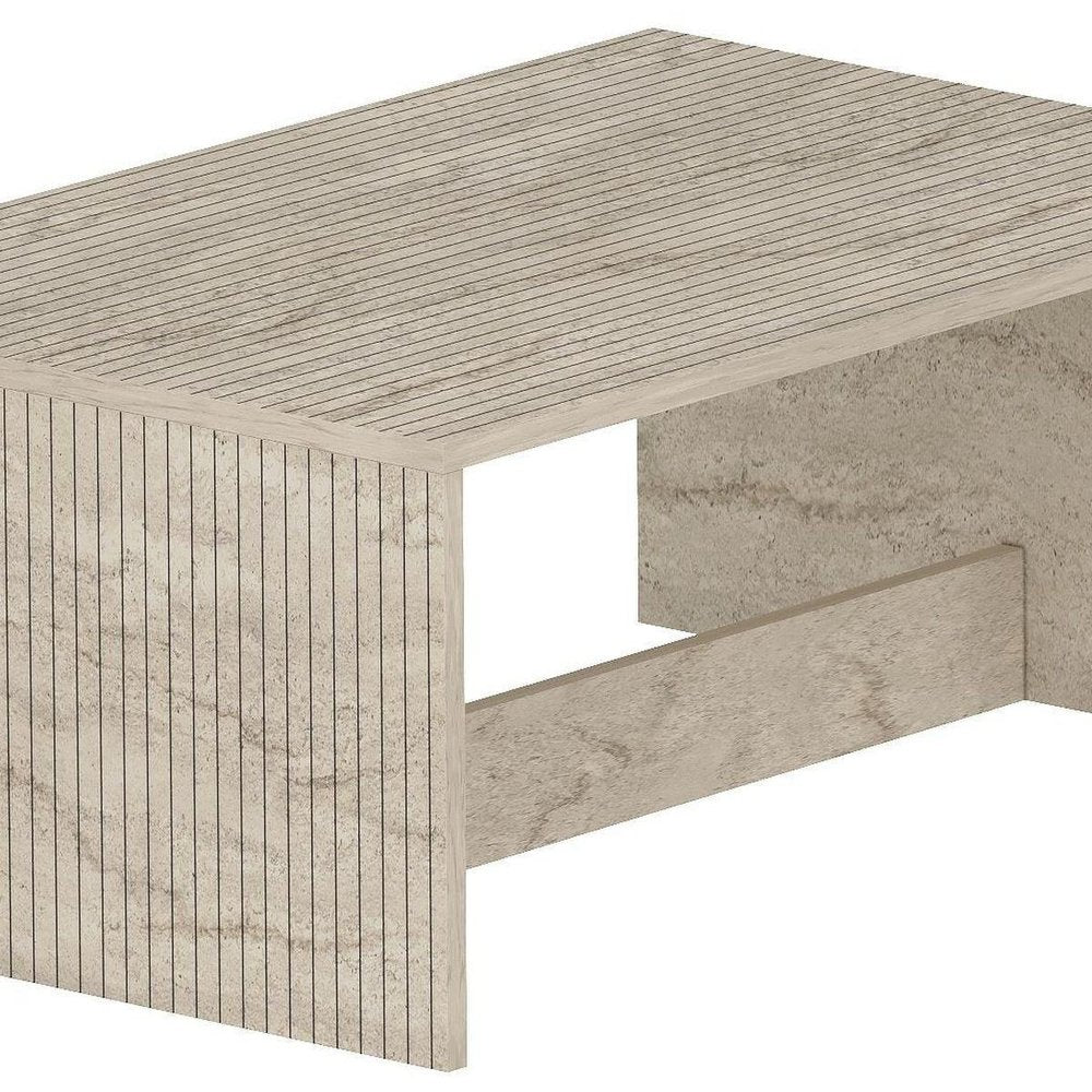 36" Tan Melamine Veneer And Wood Block Coffee Table HomeRoots