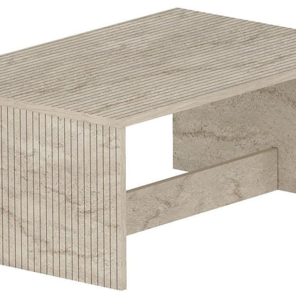 36" Tan Melamine Veneer And Wood Block Coffee Table HomeRoots