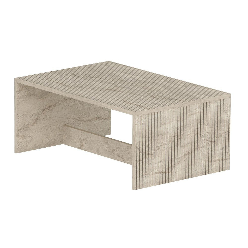 36" Tan Melamine Veneer And Wood Block Coffee Table HomeRoots