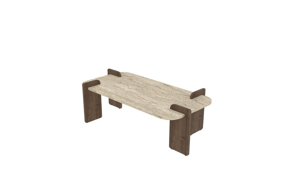 48" Tan Melamine Veneer And Wood Block Coffee Table — view 1