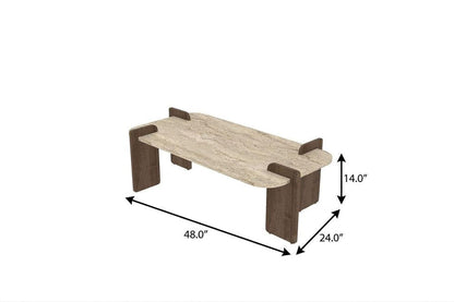 48" Tan Melamine Veneer And Wood Block Coffee Table