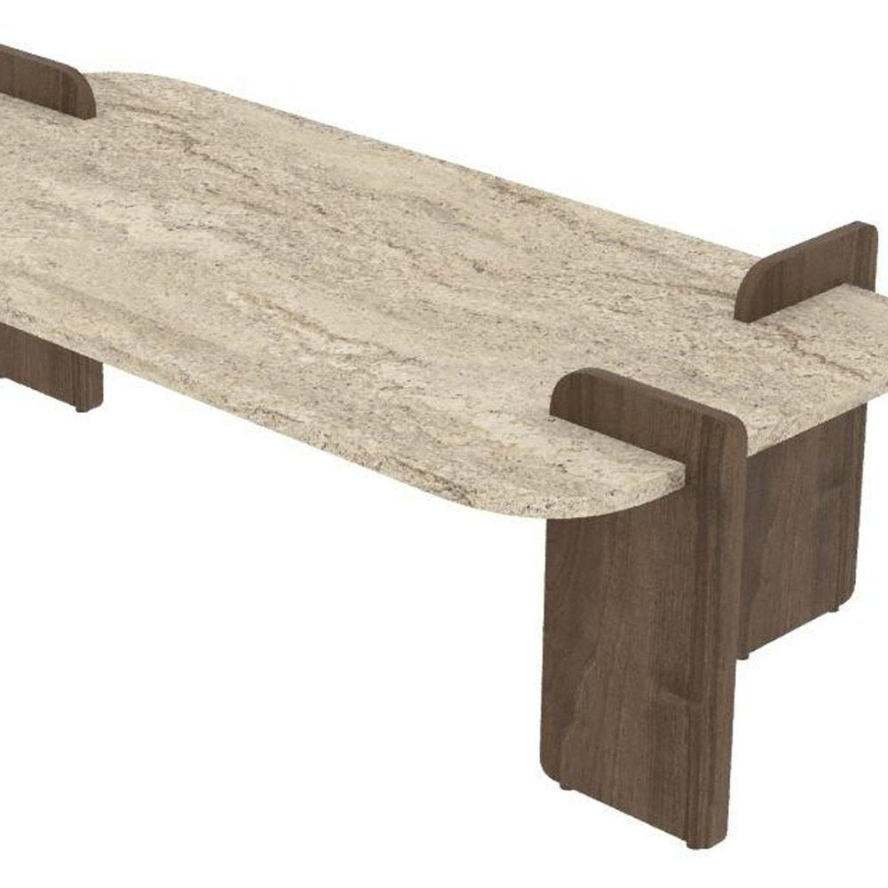 48" Tan Melamine Veneer And Wood Block Coffee Table