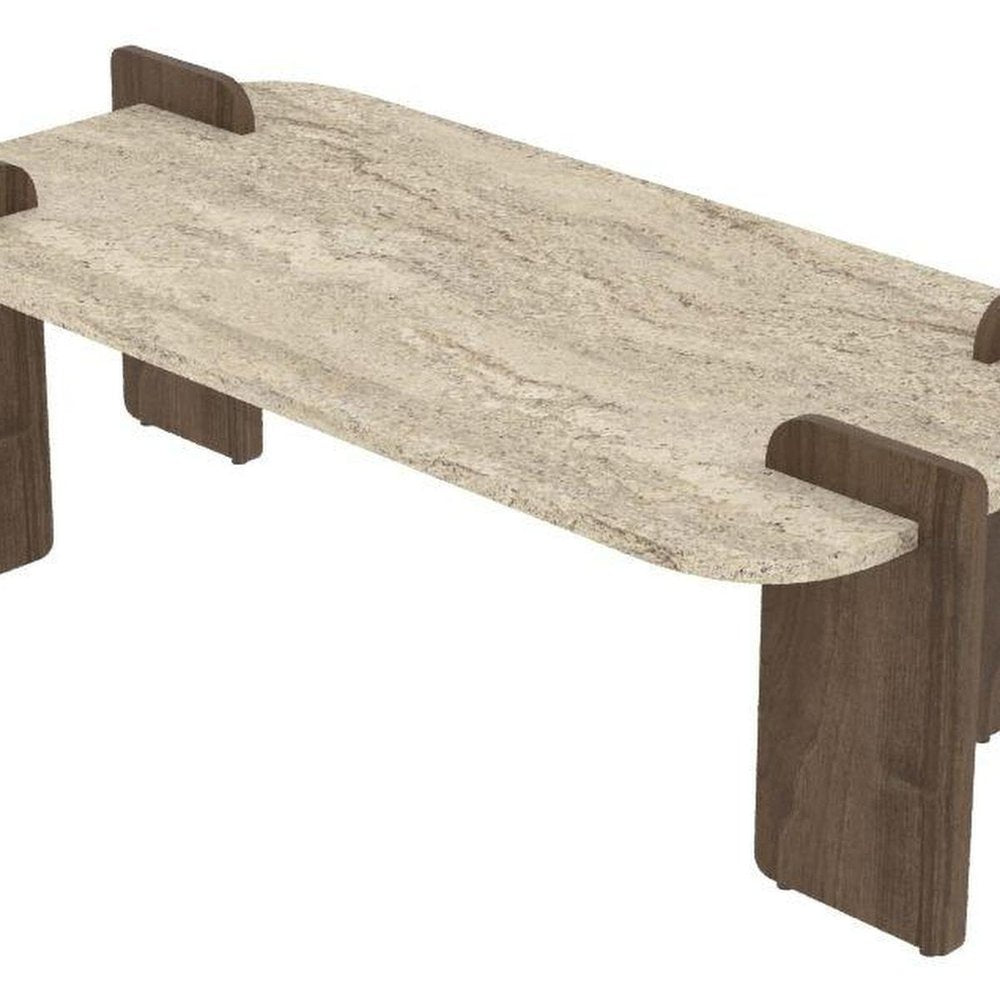 48" Tan Melamine Veneer And Wood Block Coffee Table — view 4