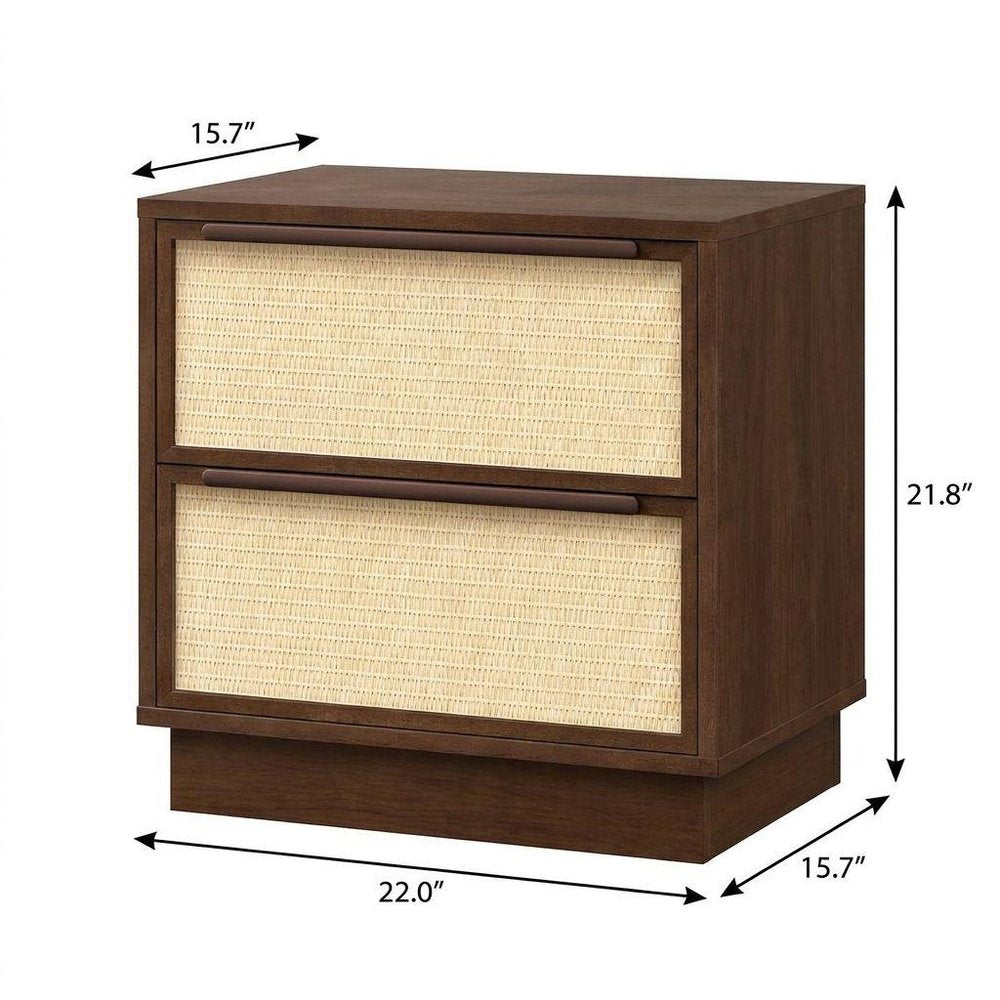 22" Oak Wood Woven Texture Two Drawer Nightstand HomeRoots