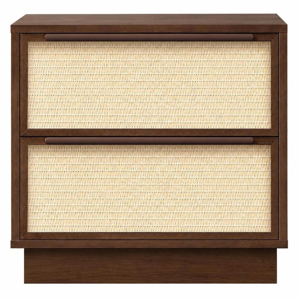 22" Oak Wood Woven Texture Two Drawer Nightstand HomeRoots