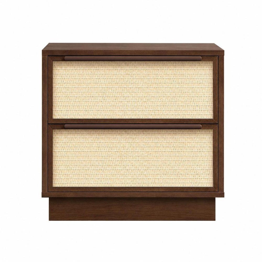 22" Walnut Wood Woven Texture Two Drawer Nightstand — view 4