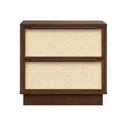 22" Walnut Wood Woven Texture Two Drawer Nightstand