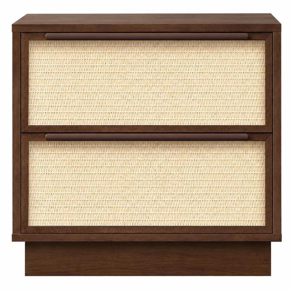 22" Oak Wood Woven Texture Two Drawer Nightstand — view 5
