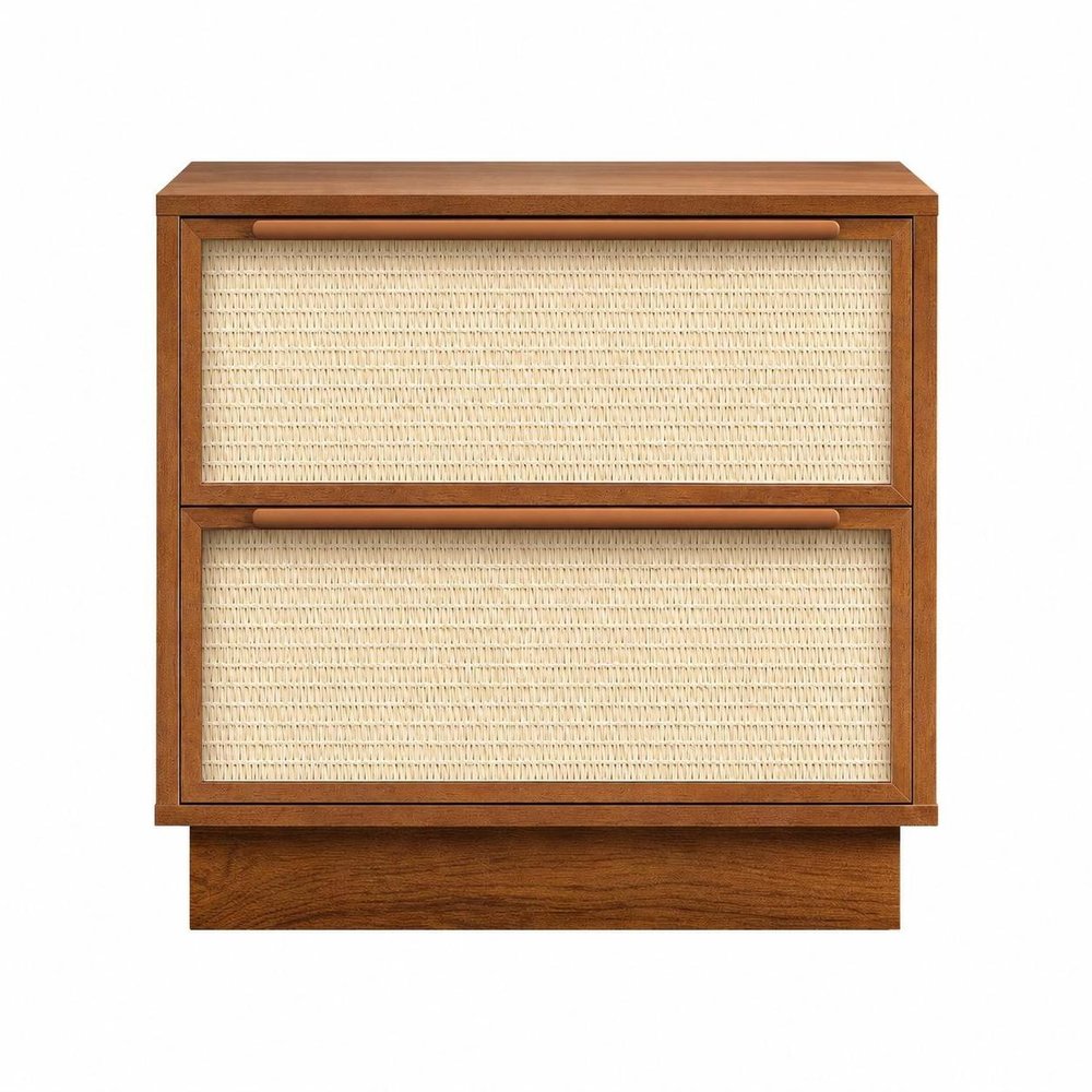 22" Walnut Wood Woven Texture Two Drawer Nightstand — view 8