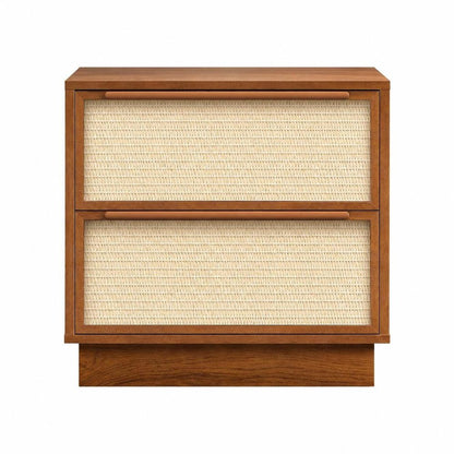 22" Walnut Wood Woven Texture Two Drawer Nightstand