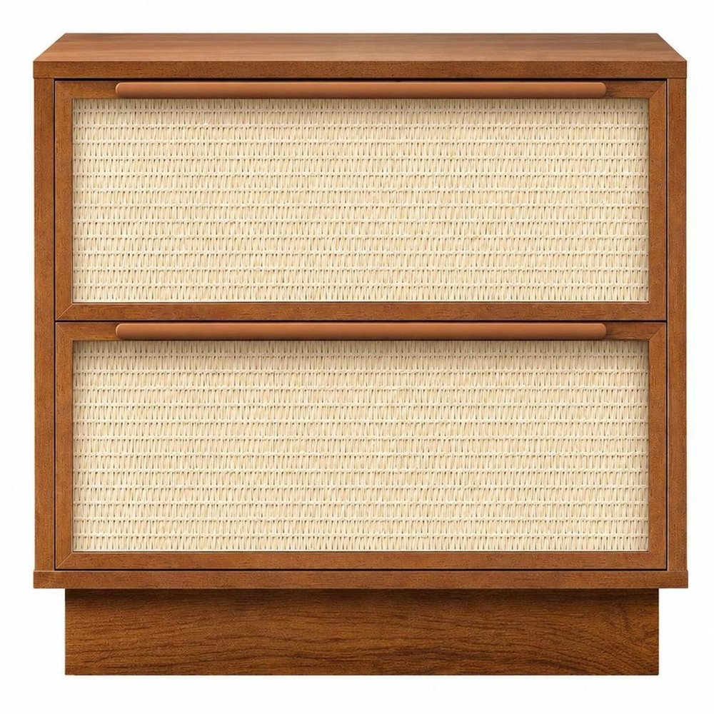 22" Oak Wood Woven Texture Two Drawer Nightstand — view 8