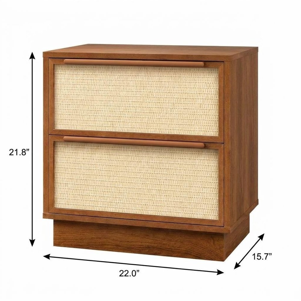 22" Oak Wood Woven Texture Two Drawer Nightstand HomeRoots