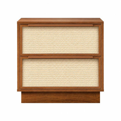22" Walnut Wood Woven Texture Two Drawer Nightstand