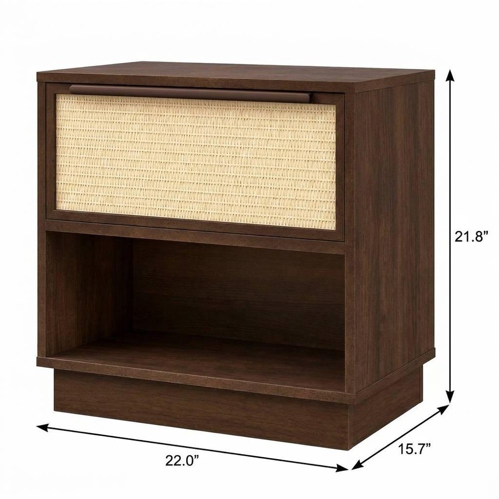 22" Walnut Wood Woven Texture One Drawer Nightstand HomeRoots