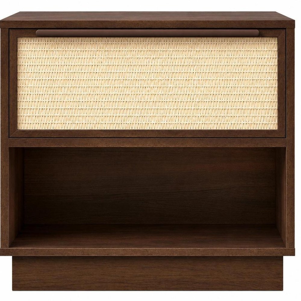 22" Walnut Wood Woven Texture One Drawer Nightstand HomeRoots