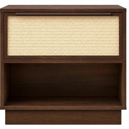 22" Walnut Wood Woven Texture One Drawer Nightstand HomeRoots