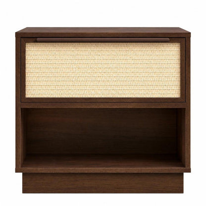 22" Walnut Wood Woven Texture One Drawer Nightstand