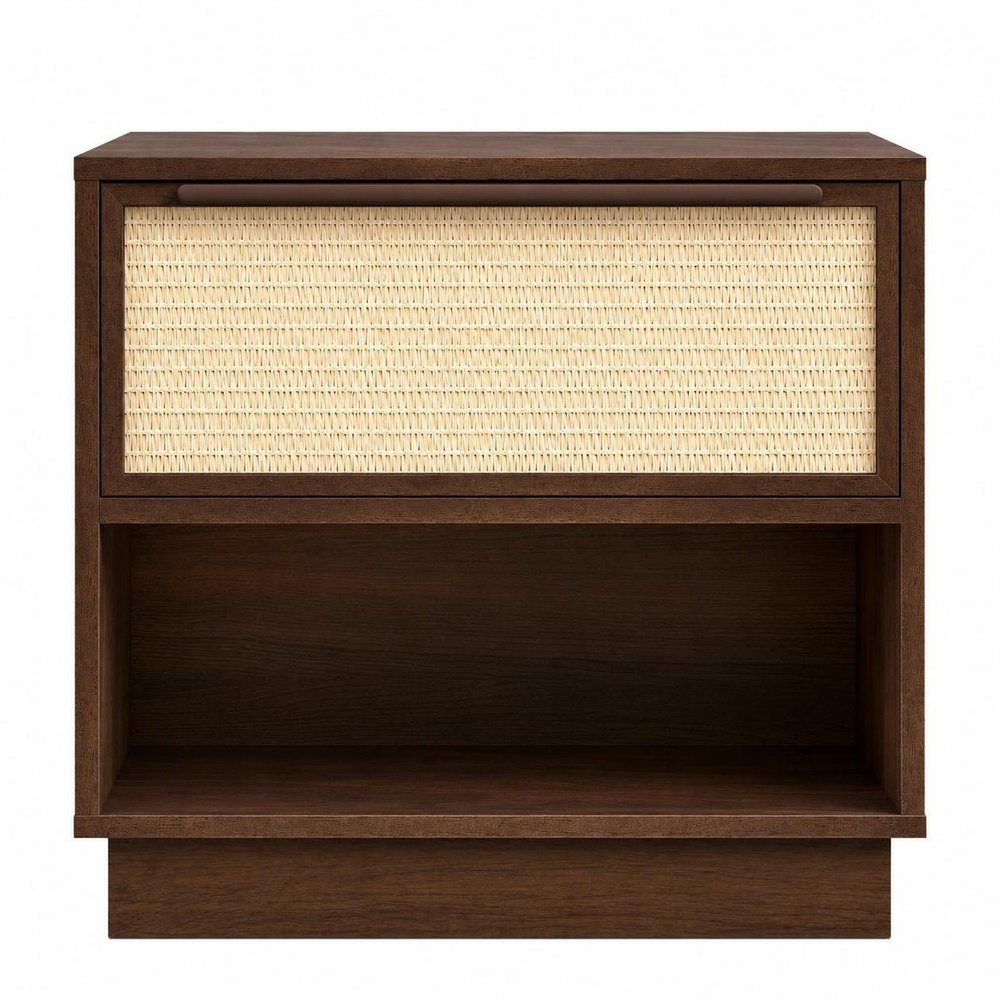 22" Walnut Wood Woven Texture One Drawer Nightstand HomeRoots