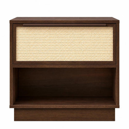 22" Walnut Wood Woven Texture One Drawer Nightstand HomeRoots