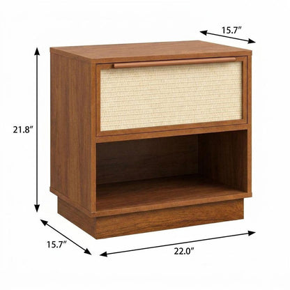 22" Walnut Wood Woven Texture One Drawer Nightstand HomeRoots