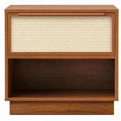 22" Walnut Wood Woven Texture One Drawer Nightstand HomeRoots